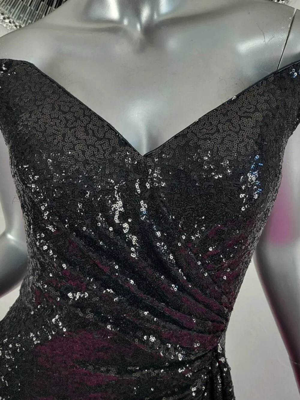 NWT~$595~TADASHI SHOJI~M~BLACK SEQUIN SLIT RUFFLE RUCHED PROM EVENING MAXI DRESS